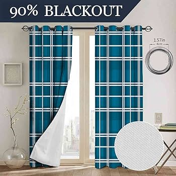 Amazon｜MOFIDOSA 遮光カーテン 2枚組,ブルーホワイトチェック柄