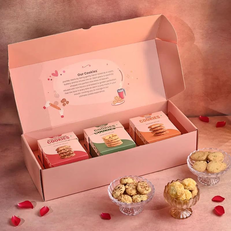 Bakingo Premium Gift Hamper of Set of 3 Assorted Cookies (Corn, Pista & Almonds) In Box For Birthday Gift, Anniversary Gift, Christmas Gift & New Year Gift (Same Day Delivery)