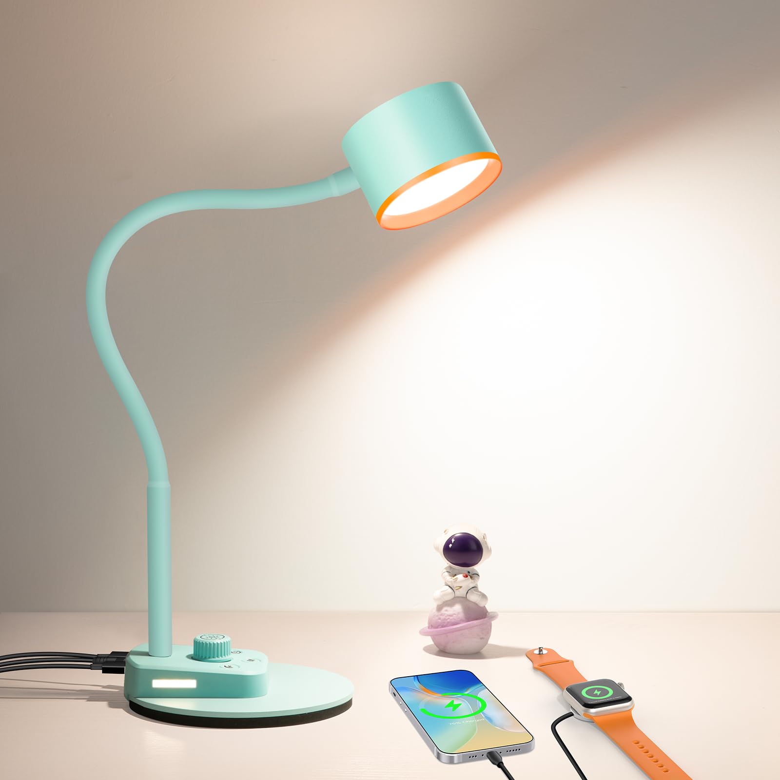 Desk Lamp Fully Dimmable Bedside Reading Lamp with USB C A Charging Ports 5 Colors Simple to Operate
