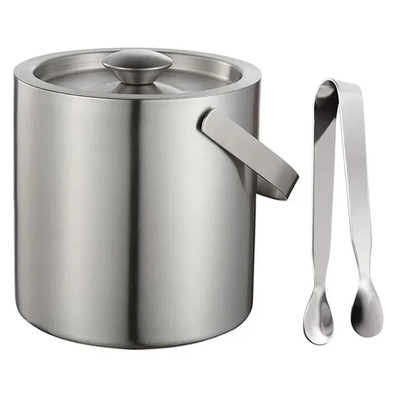 Edelstahl Eiswürfel 2,0 l/3, l Eiskübel aus Edelstahl mit Deckel, Siebzange, doppelwandiger, isolierter, Eisbehälter, Kühler, Gute Abdichtung(1PC 2L)