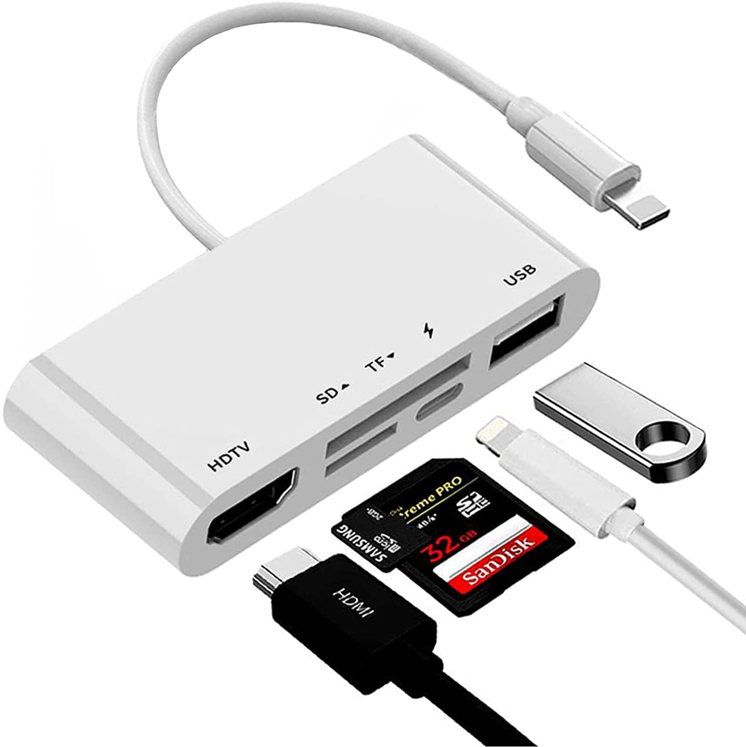 Tobo® Lighting to HDMI Adapter, 5 in 1HDMI Digital AV USB OTG Camera Hub Docking Station, SD TF Card Reader, Cable with Charging Port Compatible with i-Phone (5 in 1) - TD-646LA-image-26