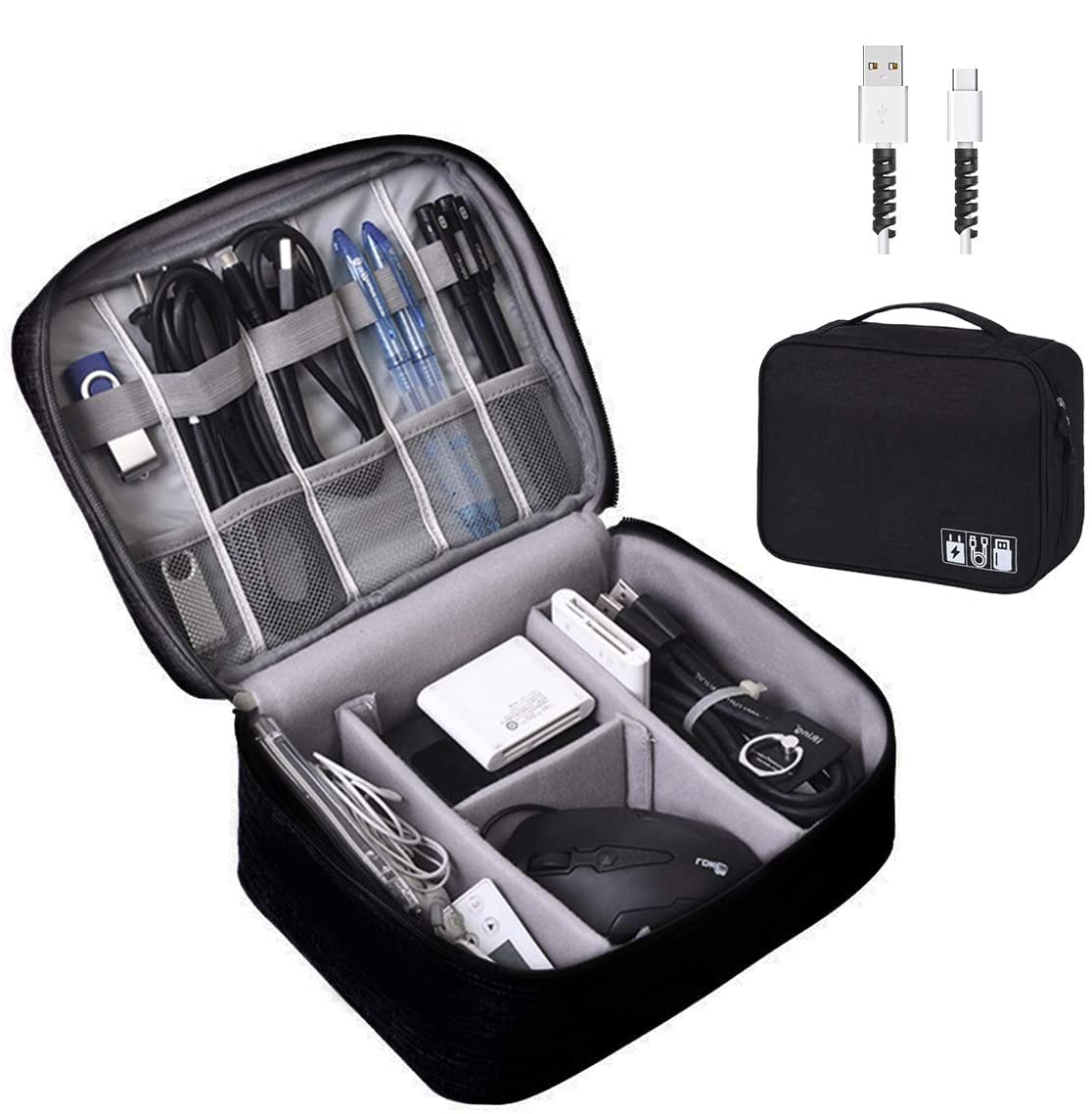 POXEFLIP Digital Electronics Accessories Organizer - All in one Gadget for Men, Double Layer Travel Organizer Carry Case for USB Flash Drives, Data Cables, Chargers, Power Bank Hard Drives-image-23