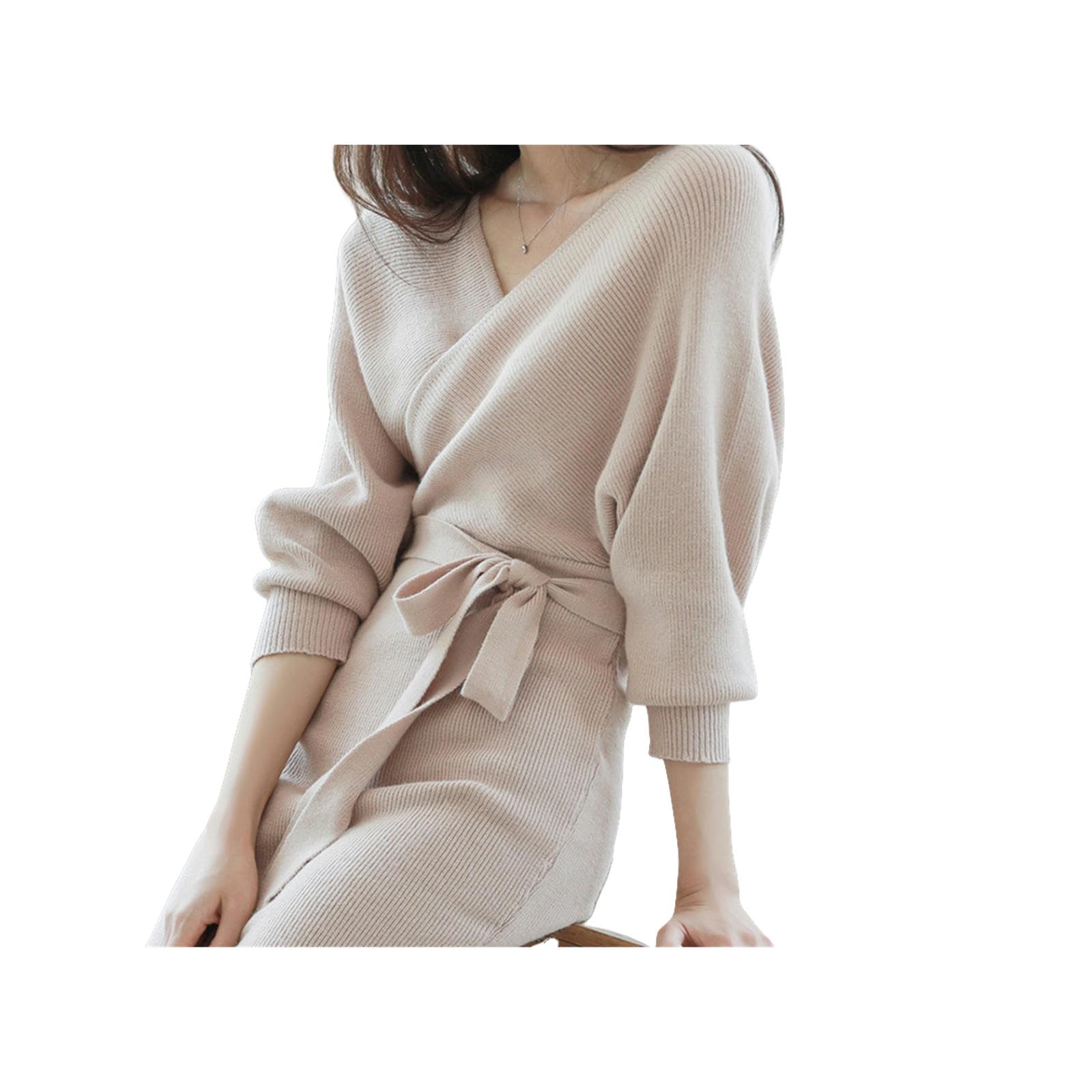 Vestito Abito A Maglia Autunno Autunno Fashi-Beige-codice Medio