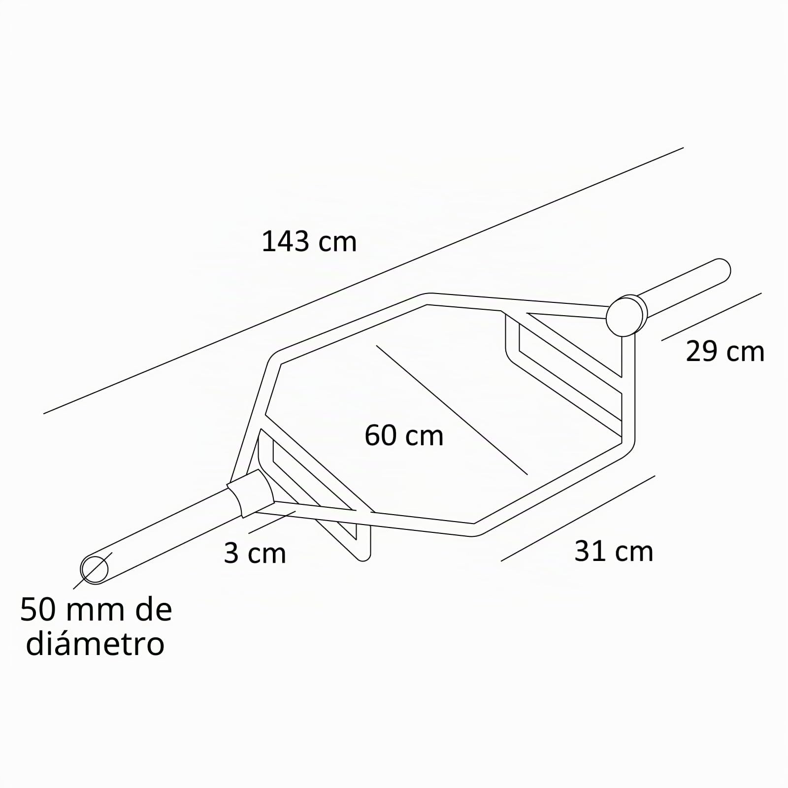 FFitness Barra Hexagonal Olímpica Trap Bar Compatible con Discos Ø50 mm para Elevación de Hombros y Desprendimientos de Suelo Acero Liso Negro