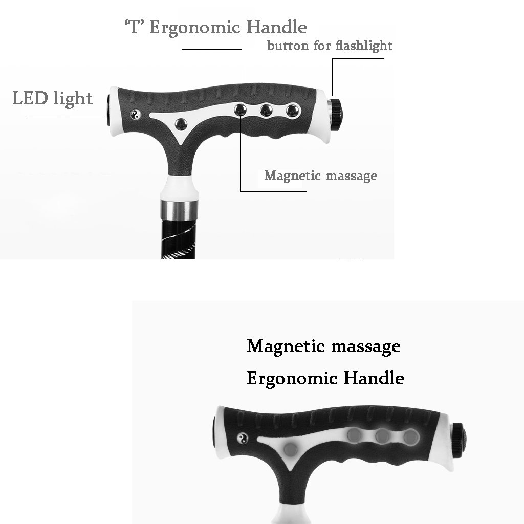 Bastoni da passeggio in lega di alluminio con luce LED, base in gomma antiscivolo a 4 gambe, 10 livelli di altezza, impugnatura ergonomica per anziani disabili