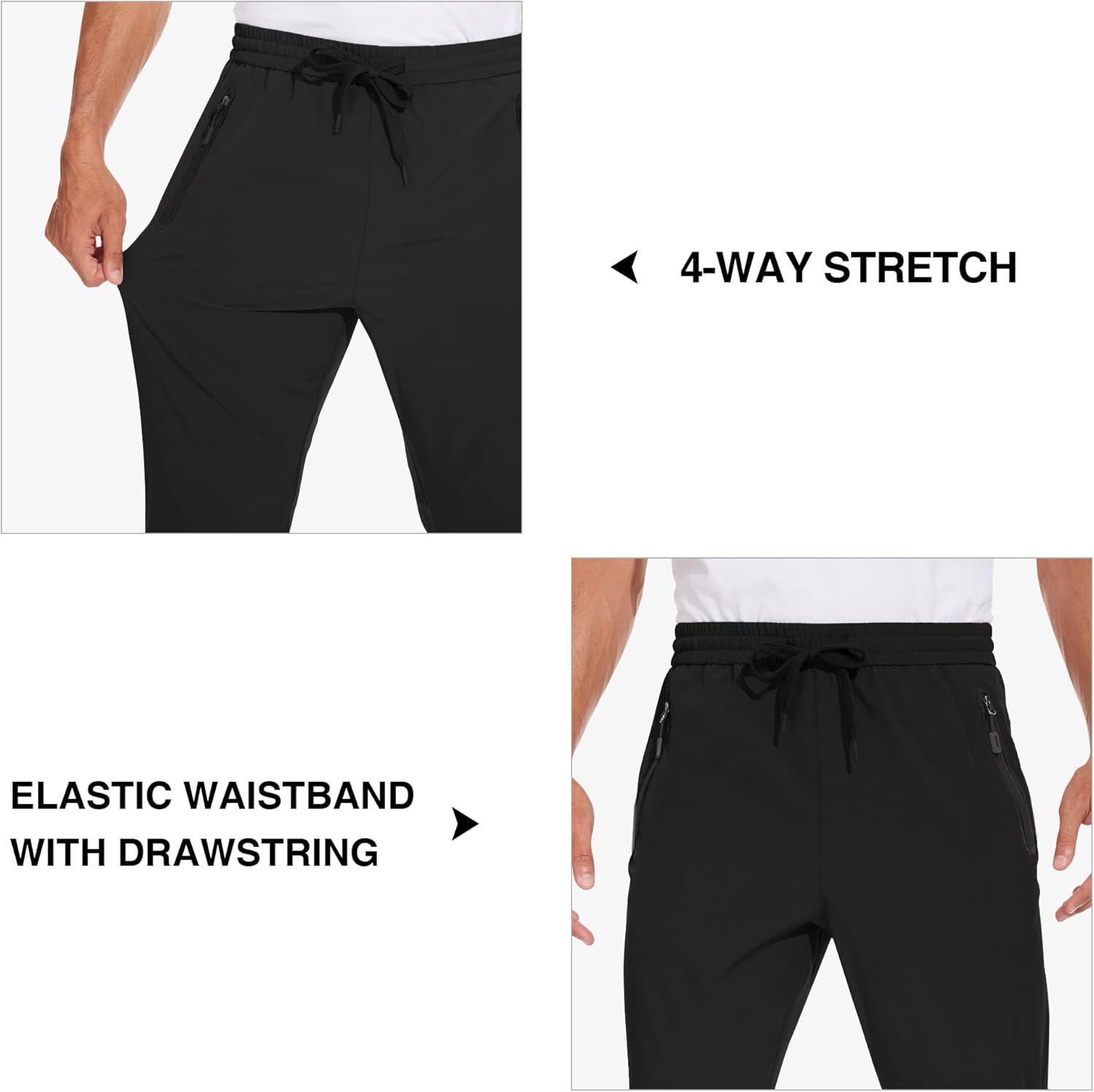 MOURCE Men's Lightweight Travel Pants Breathable Athletic Elastic Waist Casual Pants Quick-Dry Joggers 2 Zipper Pockets - Image 5