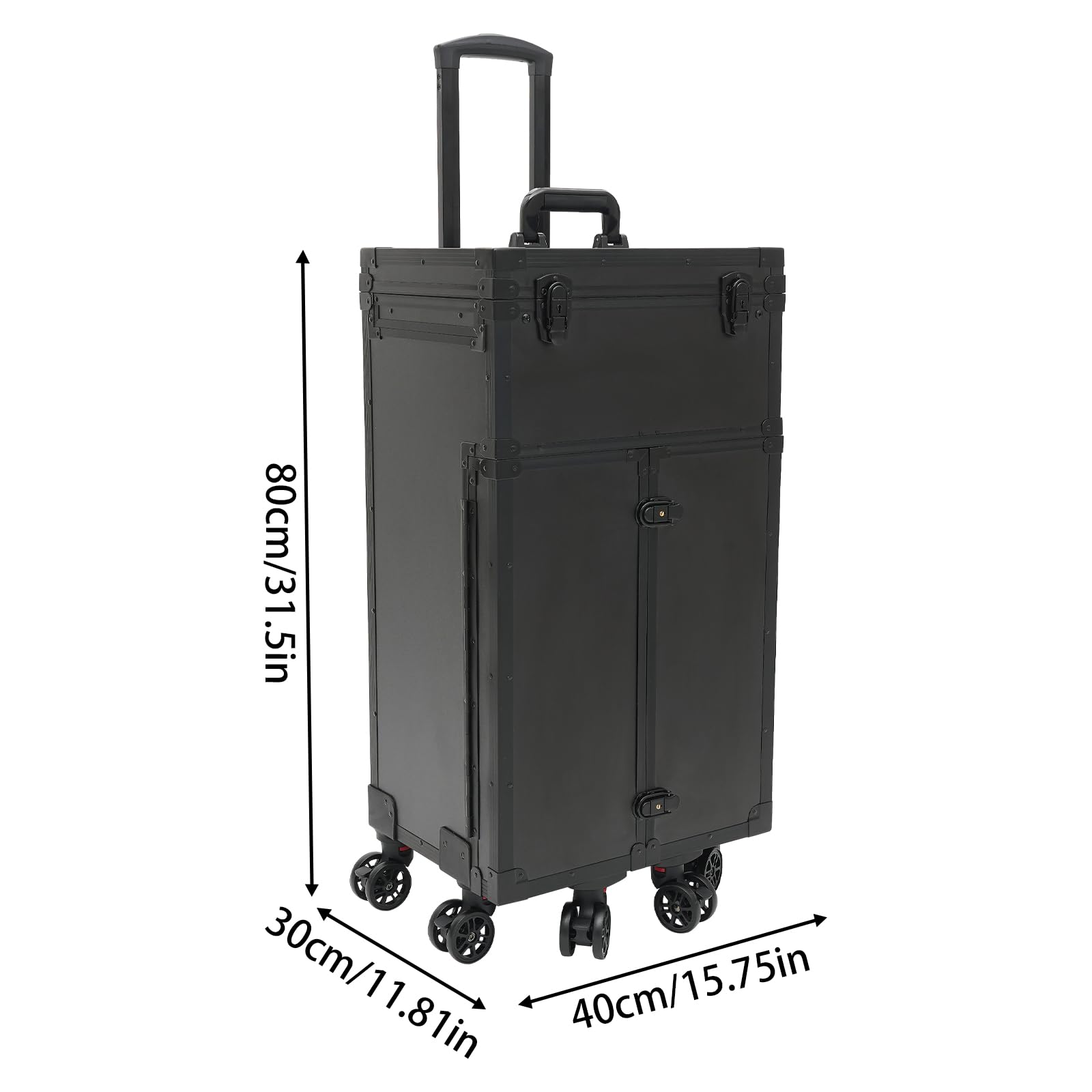 Walizka na kosmetyki 30 kg, zamykana, z 4 szufladami | Aluminiowa walizka na kółkach na kosmetyki, 3-stopniowy uchwyt, 6 kółek, kosmetyczka na podróż, walizka fryzjerska, czarna