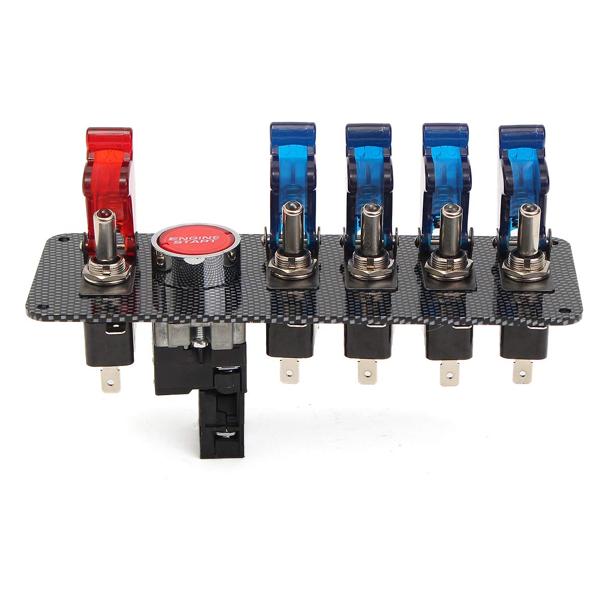 YONGYAO Pannello Interruttore Accensione Auto da Corsa 12V con 4 Pulsanti Interruttore A Levetta Blu + 1 Rosso LED