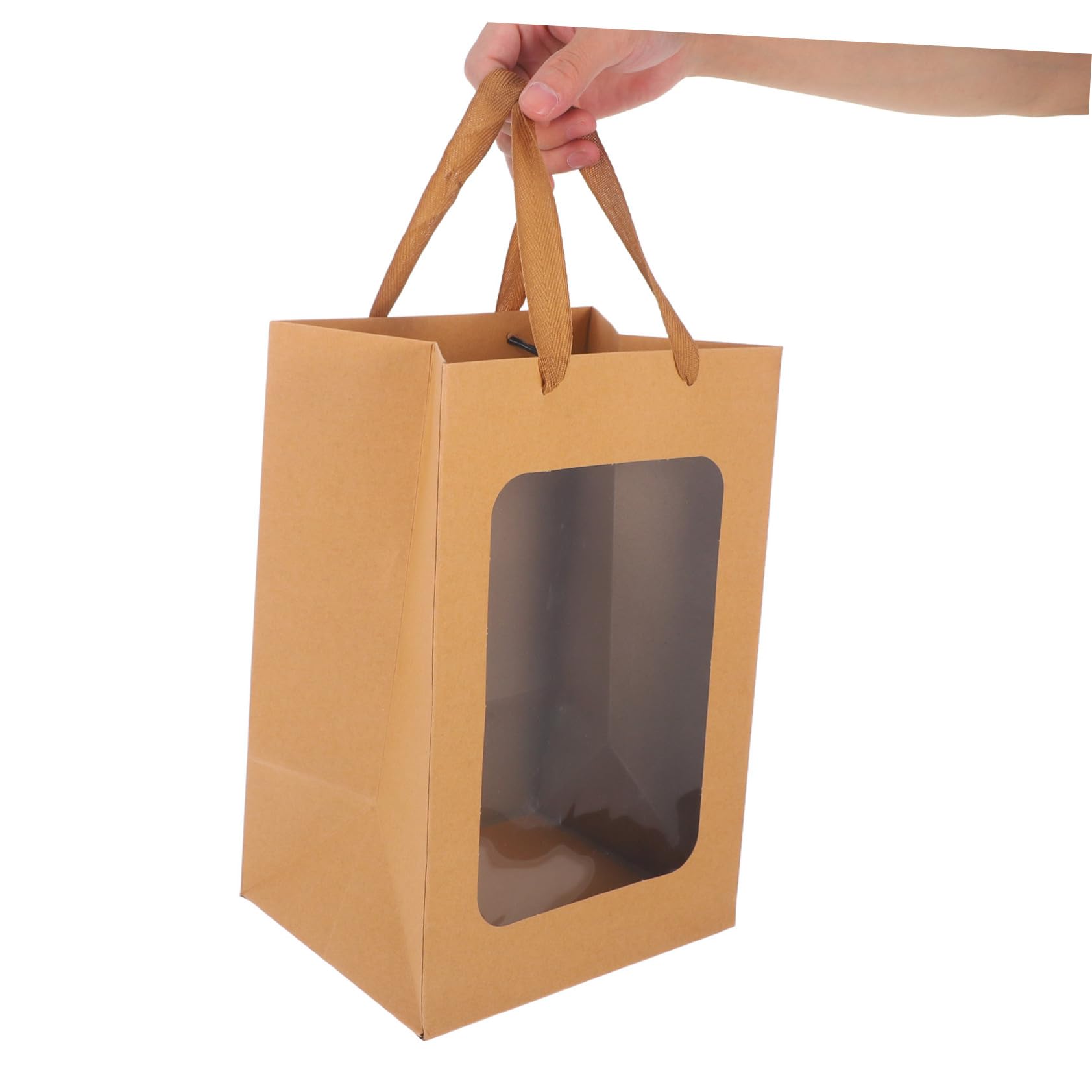 KOMBIUDA 10stücke Durchsichtige Geschenktüten mit Sichtfenster Papiertüten mit Henkeln Blumenstraußtüten Geschenkverpackungstüten Gastgeschenktüten für Partytüten und Mitgebseltüten