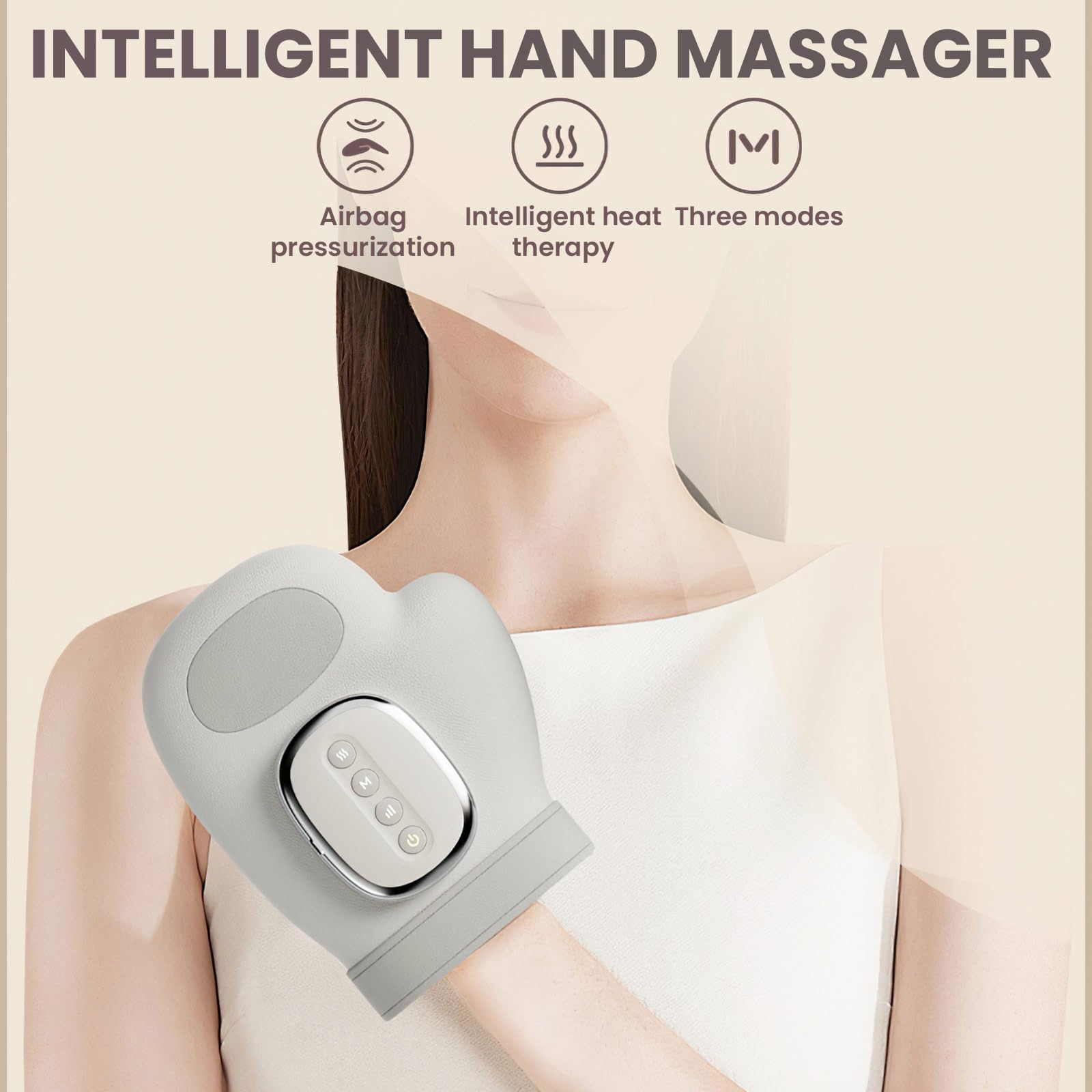 Handmassagegerät mit Thermotherapie,3 Modi,5 Intensitätsstufen,15 Minuten automatischer Timer,Wiederaufladbare Hand-Massagegerät,Wireless Elektrisches Handmassagegerät,Geschenke (1PCS)