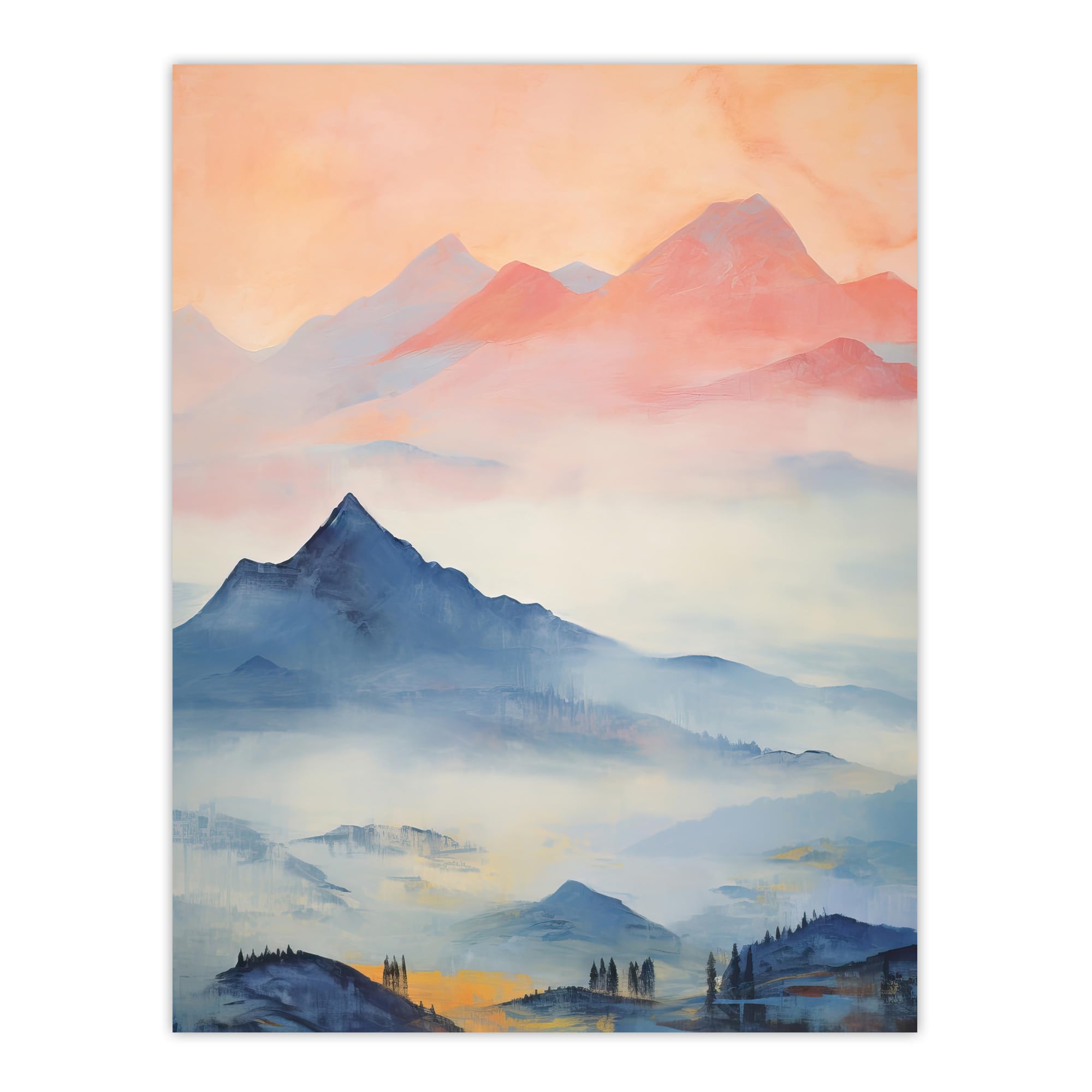Artery8 The Blue Misty Hills Of Home Sunset Landscape Watercolour Mist Extra Large XL Wall Art Poster Print