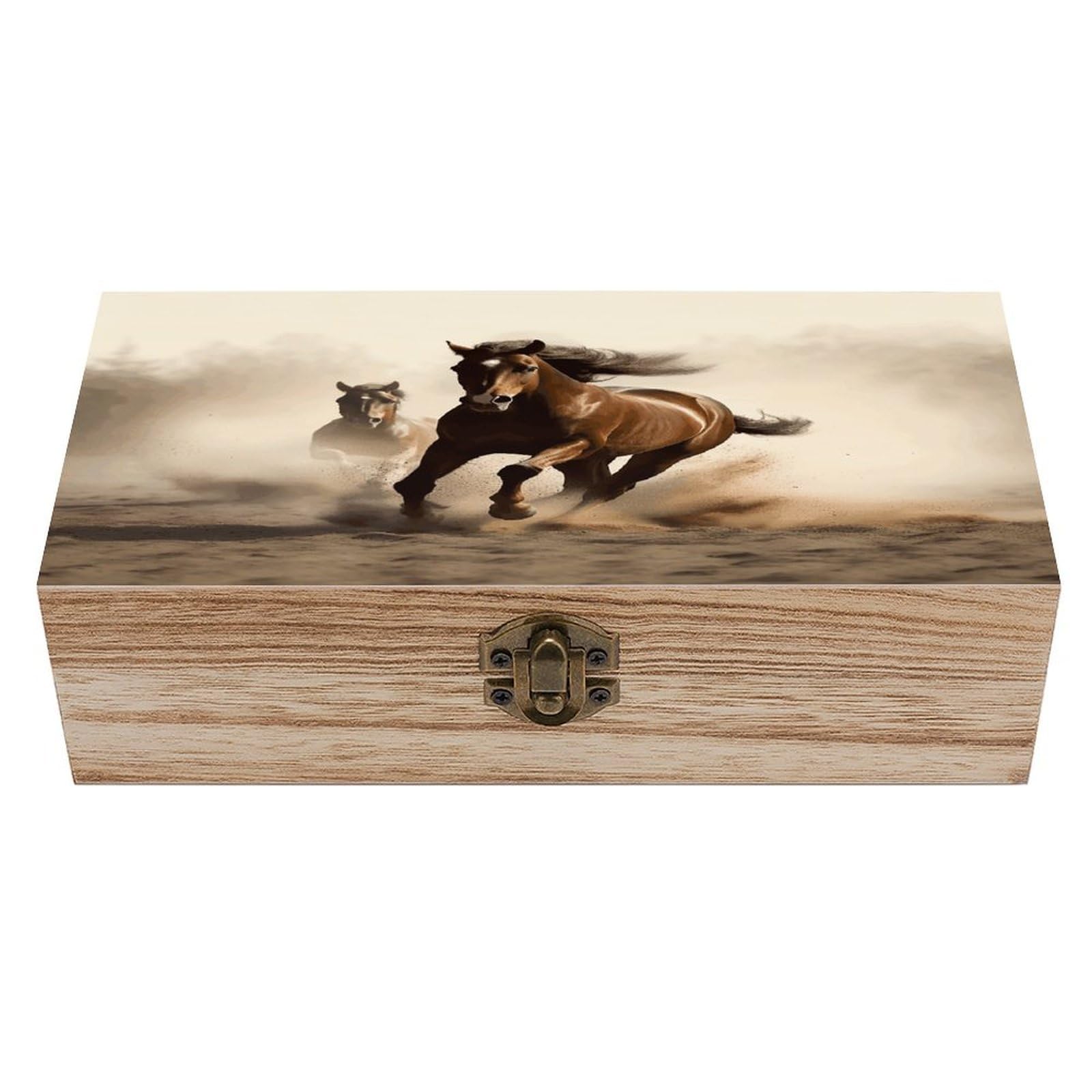 JTREHY Animals Horse Running Wooden Storage Box Exquisite Durable Wood Gift Case Sturdy Vintage Jewelry Wooden Chest for Art Hobbies Storage Keepsake Gift