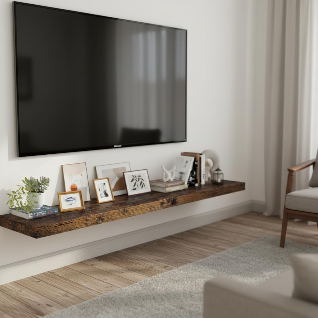 vivelove 12" deep floating shelves for wall 55" long, wall shelves for living room bedroom bathroom kitchen laundry room, farmhouse rustic shelves for home decor, 55" x 12" x 2" set of 2, rustic brown rustic brown 55.1"w x 12"d x 2"h,set of 2