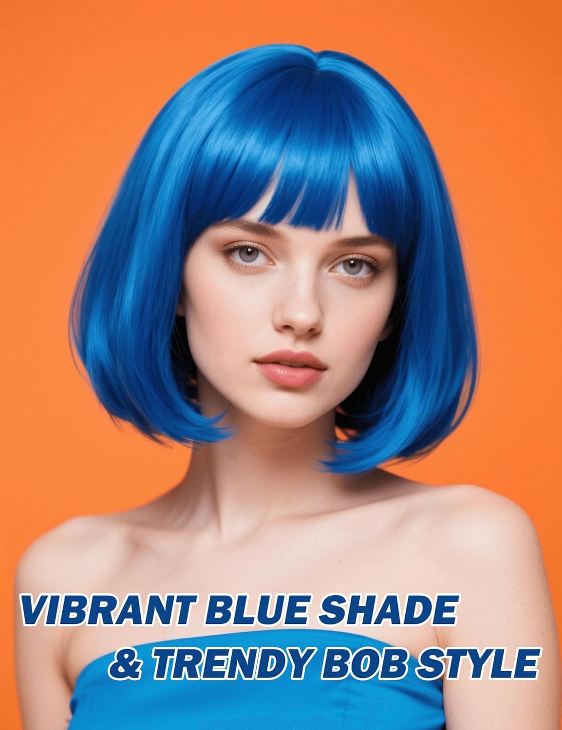 PORSMEER Short Bob Blue Wig and Sunglasses 12 Inch Straight Colorful Hair Wigs with Fringe for Women Unisex for Halloween Costume Cosplay Party Tourism+ Free Wig Cap - Image 2