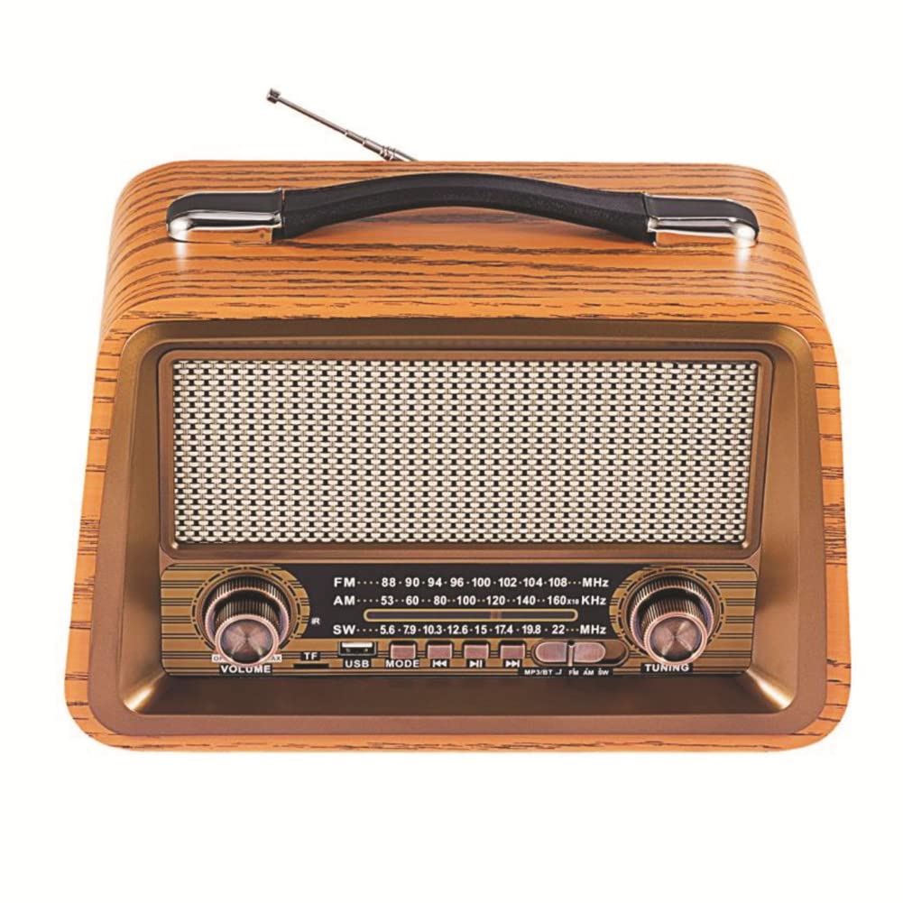 Radio PortáTil Retro de Madera Altavoces InaláMbricos Bluetooth HiFi EstéReo Am/FM Radio Player USB TF AUX MP3, Color Amarillo Madera