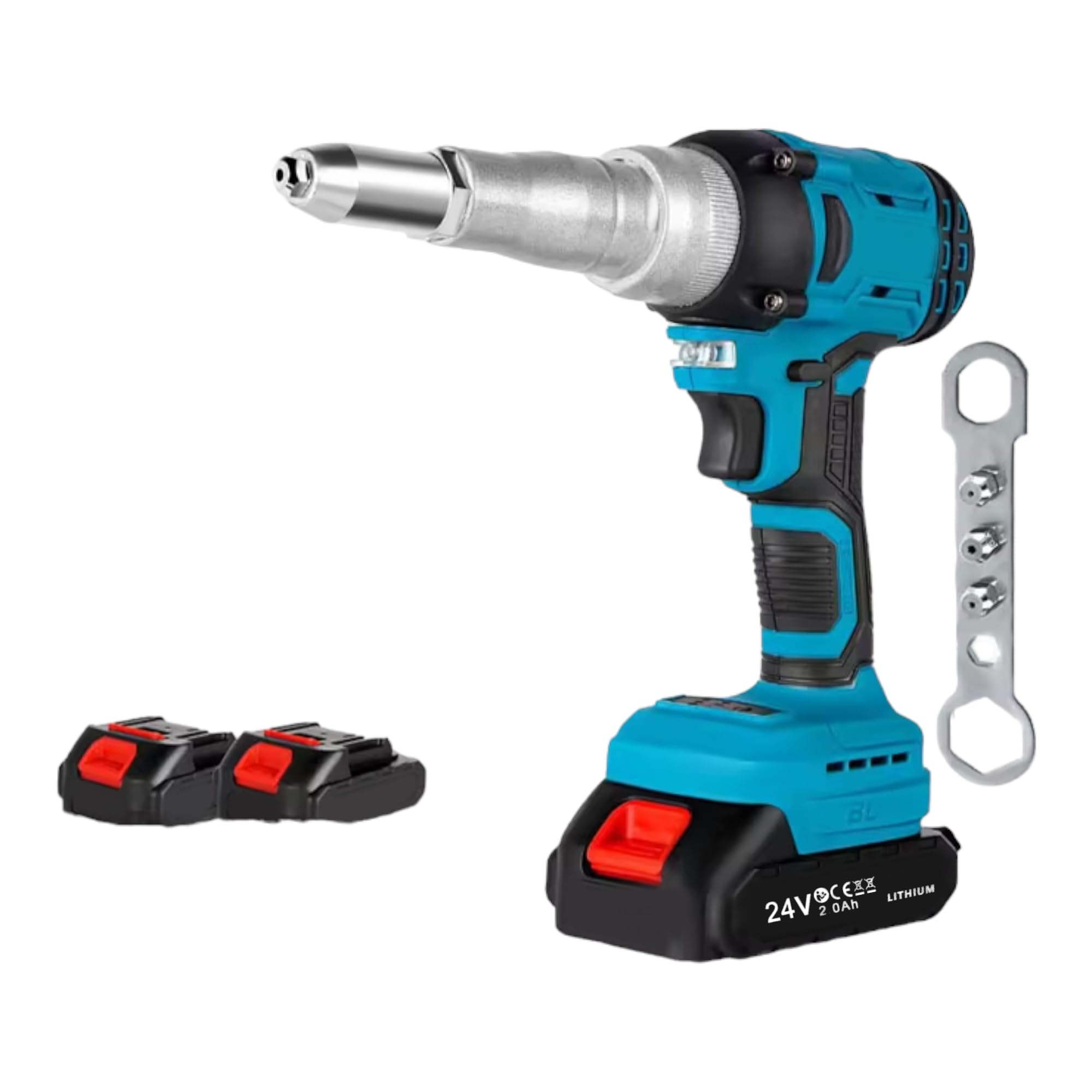 Rivettatrice a Batteria 24V Brushless – Rivettatrice Automatica per Rivetti Ciechi 3-5 mm, Forza di Trazione 10000N, Coppia 140 Nm, 2 Batterie Incluse