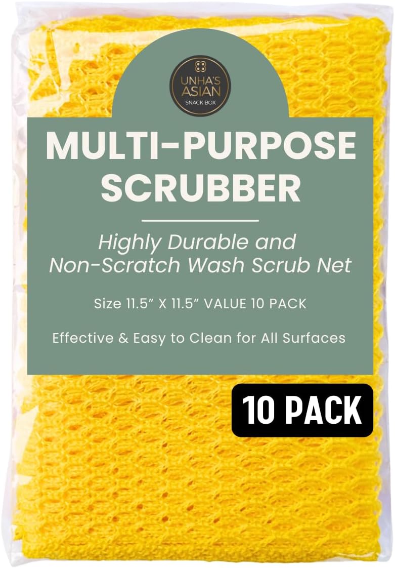 UNHA'S ASIAN SNACK BOX Unha’s 10 Pack Dish Wash Scrubber, Mesh Dish Washing, Non-Scratch Scouring Pads, Odor Free, Quick Dry, Reusable Household Scrubbing, Heavy Duty, Dishwashing, Bulk Value Pack