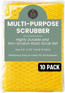 Unhas Dish Scrubber Mesh Cloth, 10-Pack Non-Abrasive Polyester Scouring Pads Quick-Dry, Odor Resistant, Non-Absorbent Pots, Pans, Dishes, Sinks, Stovetops & Outdoor Grill