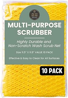 Unha’s Mesh Dish Scrubber Cloth, 10-Pack – Non-Abrasive, Quick-Dry Polyester Scouring Pads, Odorless, Non-Absorbent Kitchen Net Cloths