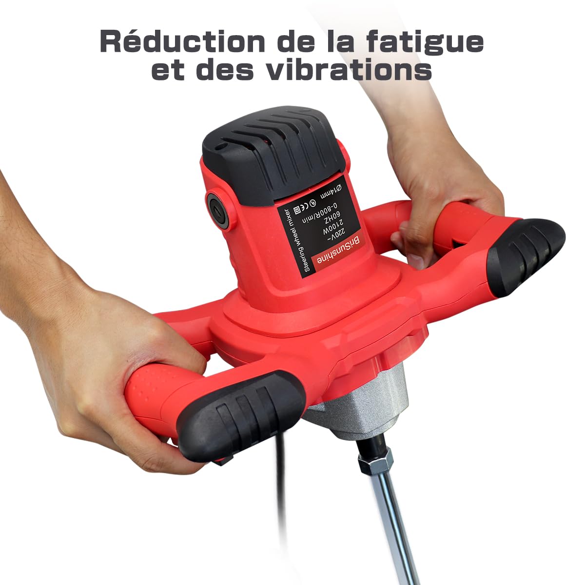 Malaxeur Mortier Colle (2100W, 0-800 r/min, avec 6 vitesses réglables, fonctionnement à verrouillage), Mélangeur de Ciment et électrique Portable Professionnel