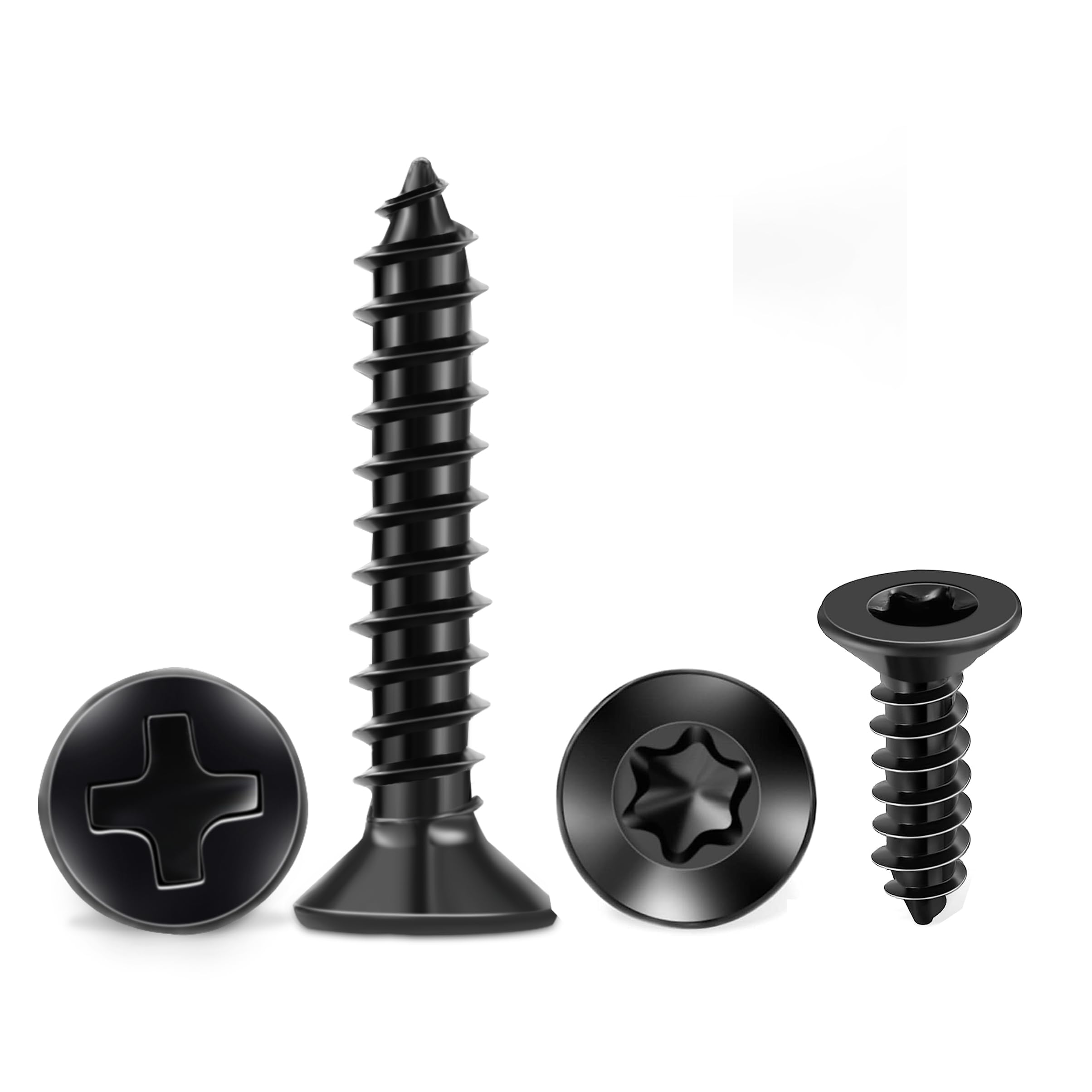 #8 X 1/2'' Torx/Star and #6 x 3/4'' Phillips Stainless Steel 18-8 (A2) Wood Screws, Black Coated Flat Head Full Threaded Screw by TPOHH, 200 PCS