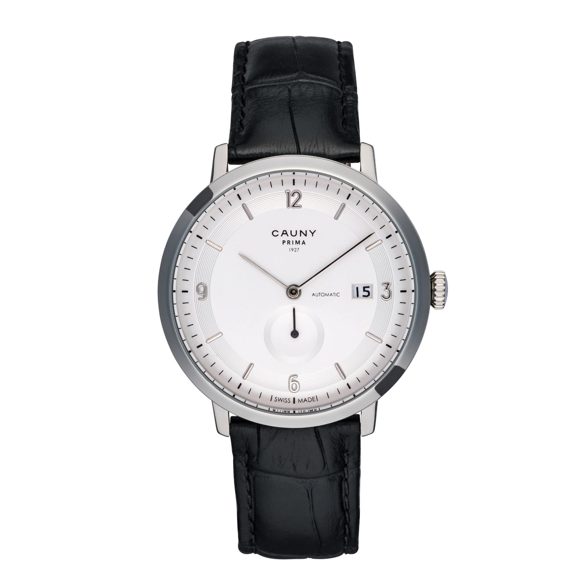 CAUNYMen's Analog Watch | Prima Automatic Silver Limited Edition | Automatic Movement | 3 Hour Function with Date | Water Resistant 10 ATM | Made of 316L Steel | Swiss Quality