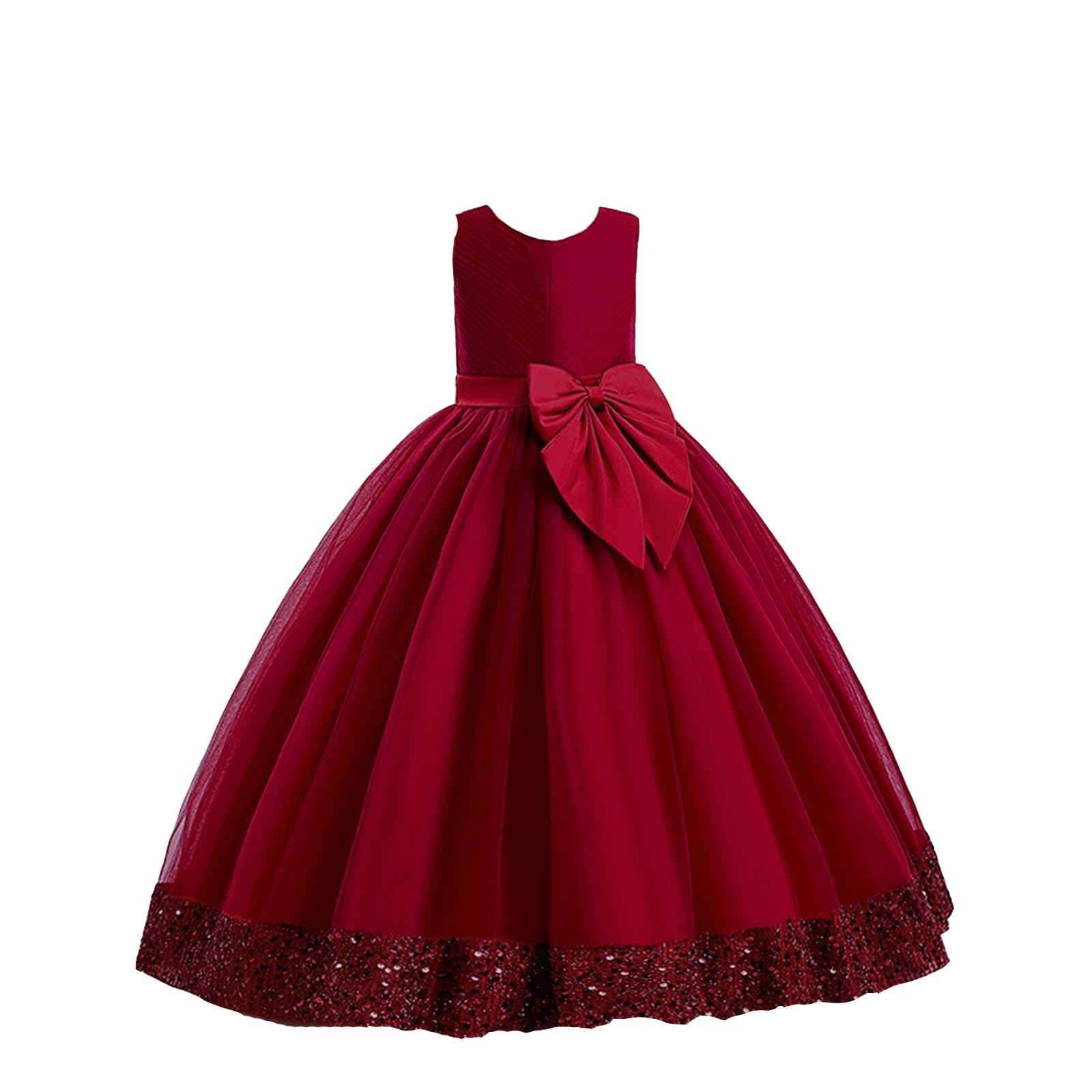 Générique Robe Princesse Fille Anniversaire Cérémonie Fête Chic Cortège Mariage Dentelle Tulle Volants Paillettes sans Manche Été Vêtement 3-12 Ans A36