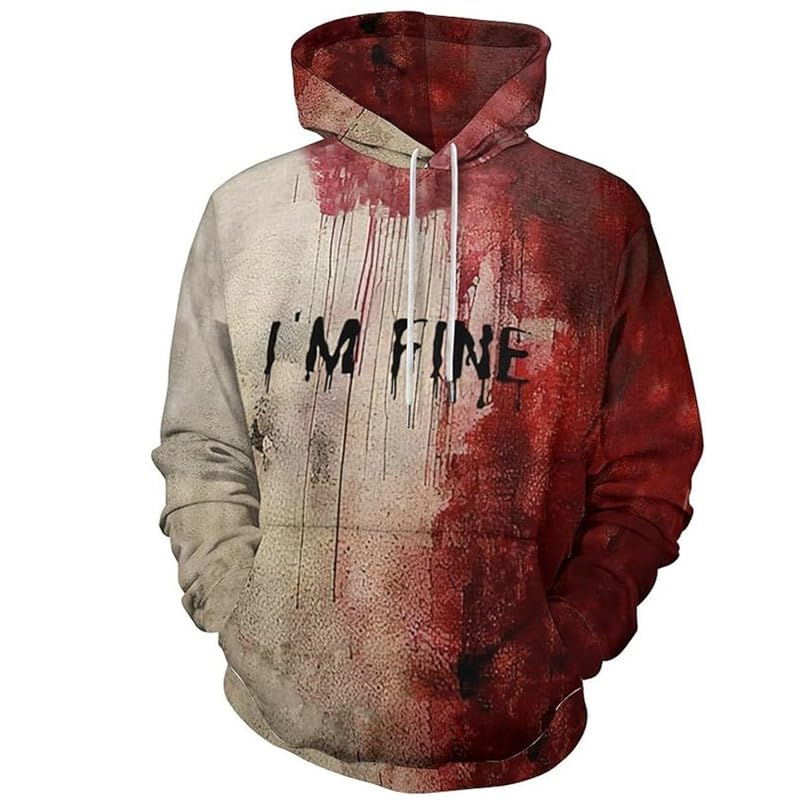 Texintoud Halloween Horrorh Scream I'M Fine Blood Hoodies Sweatshirt Funny Sweatshirt for Women and Men Red