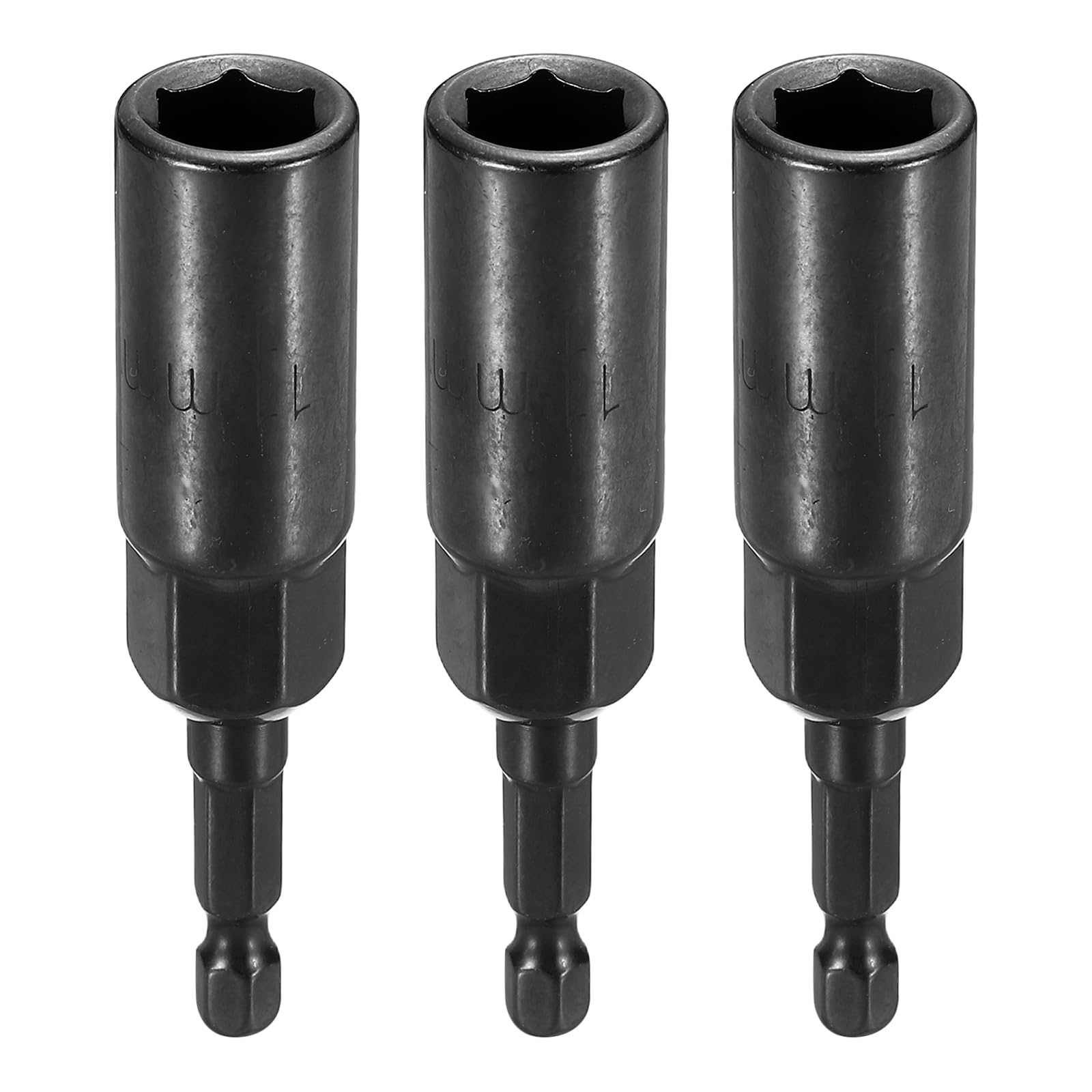 sourcing map 3pcs Nut Driver Drill Bit 11mm Metric Socket 1/4" Hex Shank 3.15" (80mm) Extra Long 6-Point Sockets Quick Change Cr-V Steel Bolt Setters for Power Drill Drivers, Black