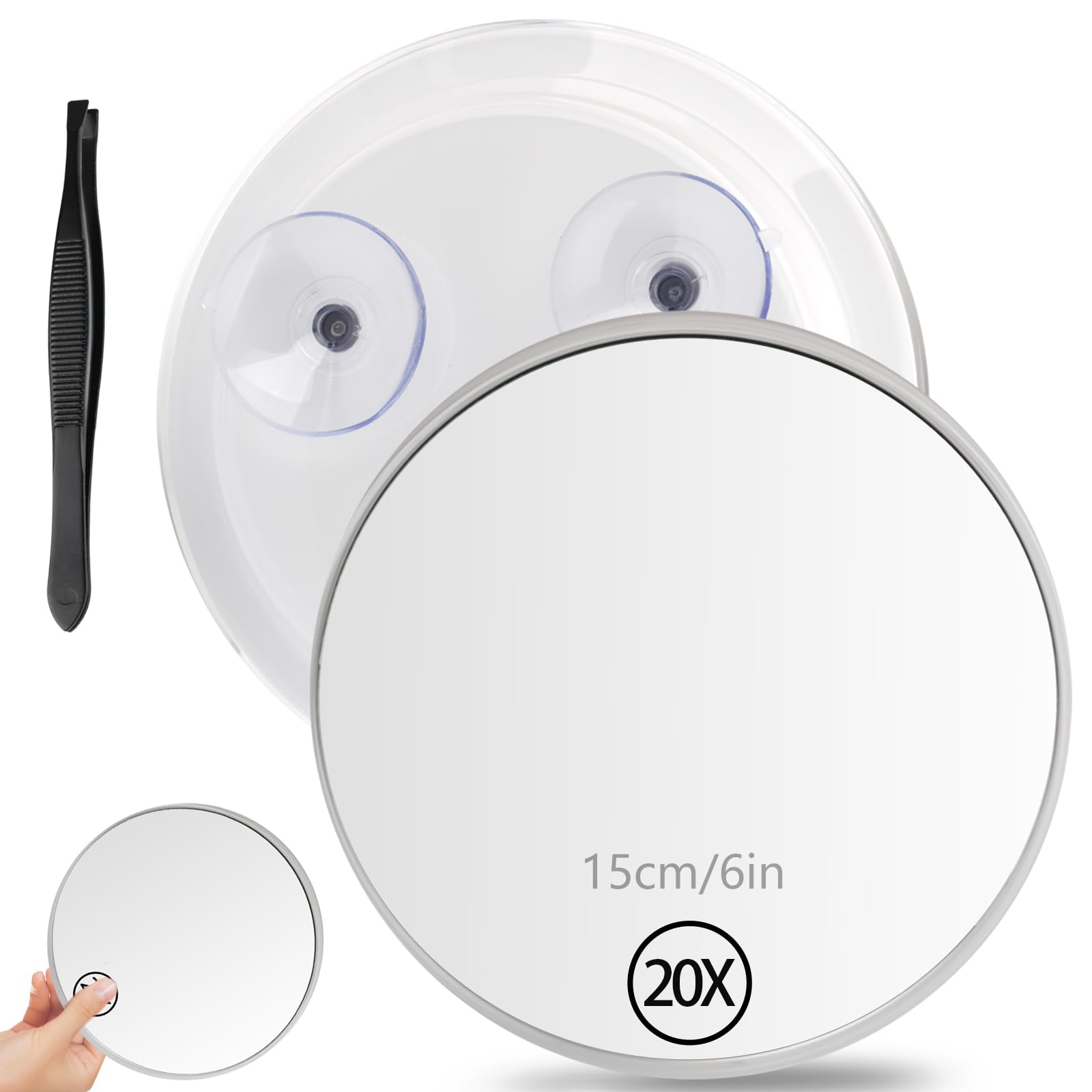 Espejo de aumento 20 x de 15 cm con aumento, espejo de aumento con ventosa y pinzas, espejo de maquillaje | Travel Magnifying Mirror Stick sobre espejo para maquillaje