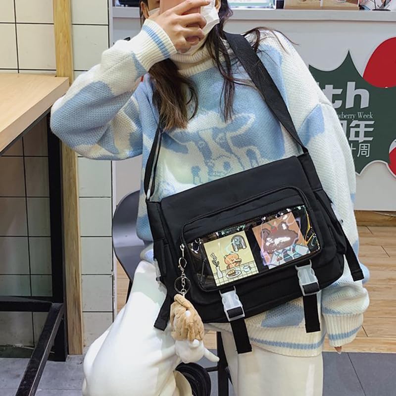 Kawaii Crossbody Ita Bag for Women-Japanese Messenger Bags Y2K Shoulder Bag- With Pin & Plush Bear4