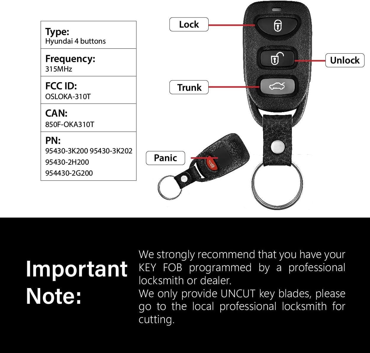 2 Keylessbest Replacement for 2007 2008 2009 2010 Hyundai Sonata Elantra Sedan Kia Optima Key Fob Remote Control OSLOKA-310T 4 Buttons 315MHz