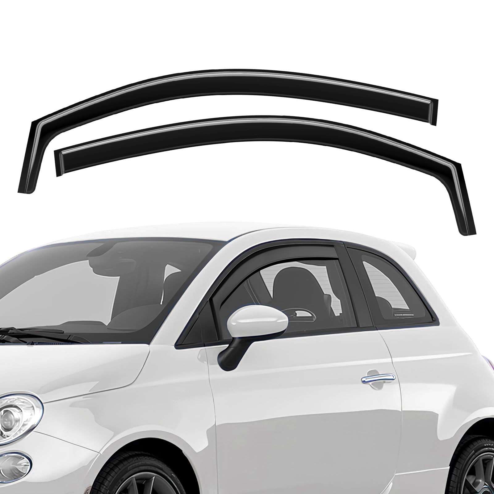 GEARMONSTER Windabweiser kompatibel mit FIAT 500 / Abarth 2007-2024 Autofenster Regenschutz Regenabweiser Integrierte Deflektoren Integrierter Windabweiser, 2 Stück, Schwarz