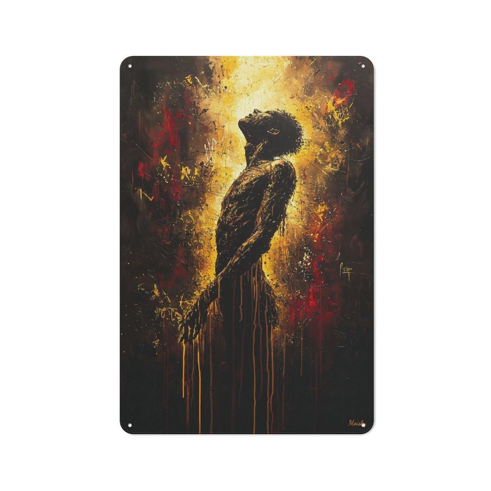 Junmoney Ascension Of The Soul Contemporary Expression 30X20cm Rustic Metal Plaque With Ist Artwork For Café Or Restaurant, For Themed Interiors In Cafés And Restaurants