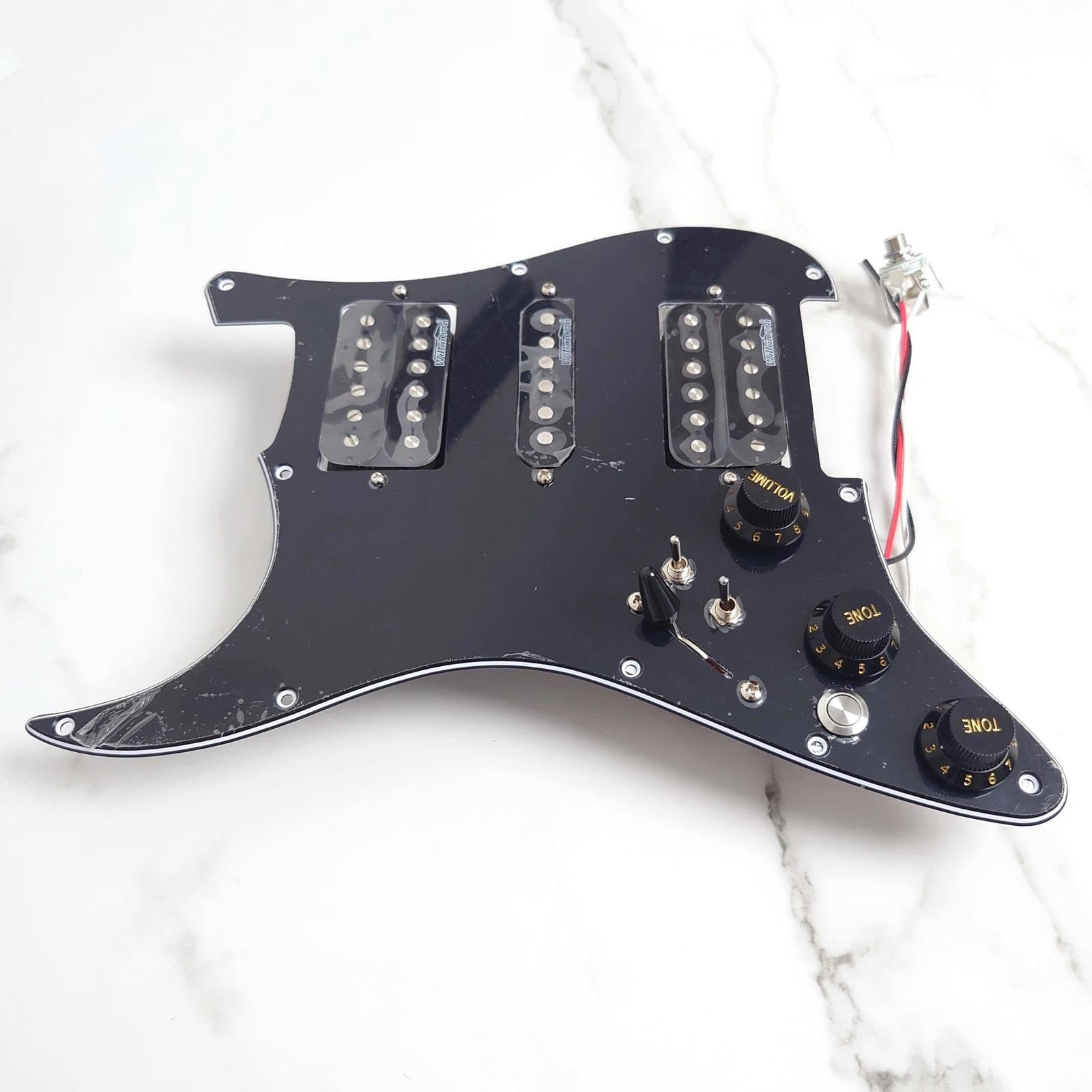 Linkshänder-Gitarren-Schlagbrett, vorverdrahtet, mit HSH Single-Coil/Humbucker-Tonabnehmer, Spulenspaltung, Stummschalter, Gitarrenplektrumschutz für ST-Gitarren-Ersatzteile