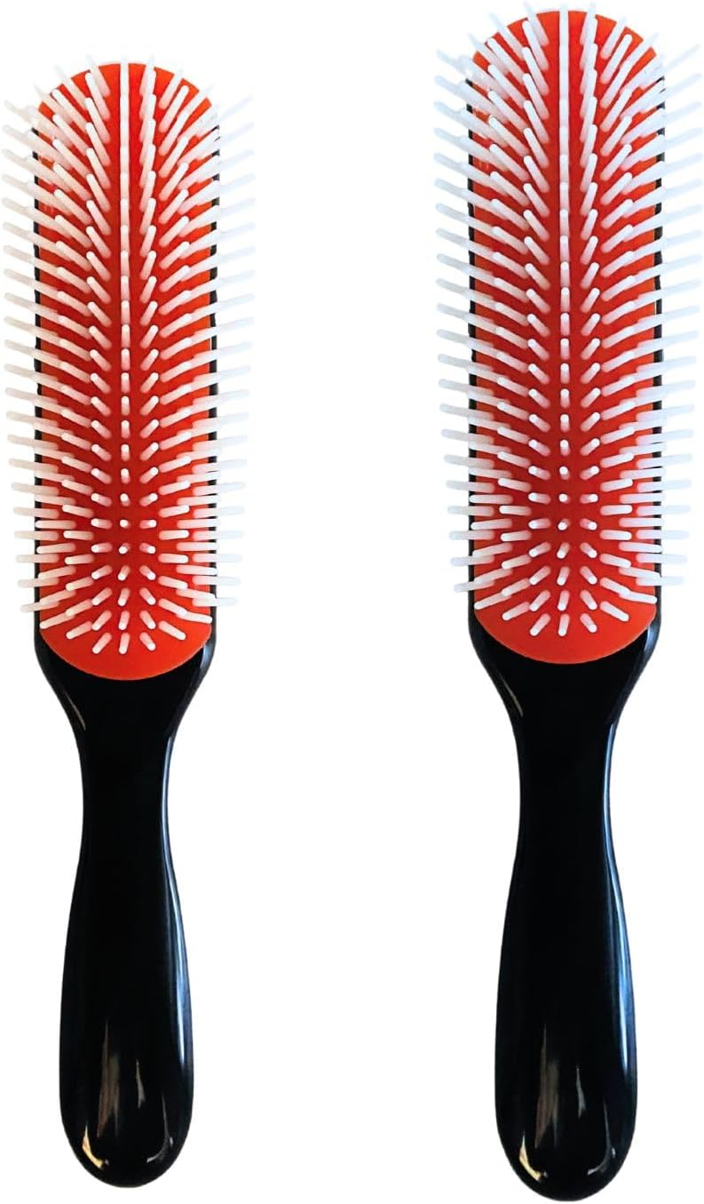 Classic 9-Row Hair Brush (Black, Small 1pc & Regular 1pc)