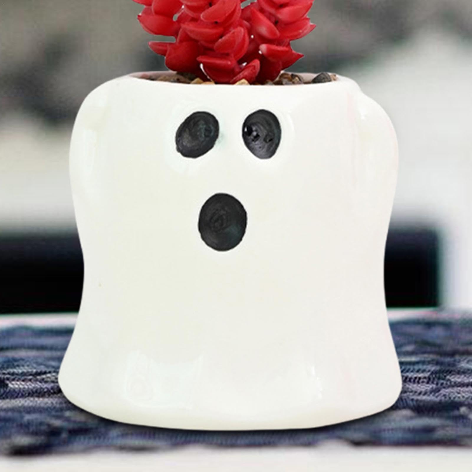 Seau Fantôme Décoratif Mignon - Pot De Fleurs Rigolo Ou Bol à Bonbons D'Halloween - En Résine Avec Poignée Métal - 3 Tailles (S, M, L)