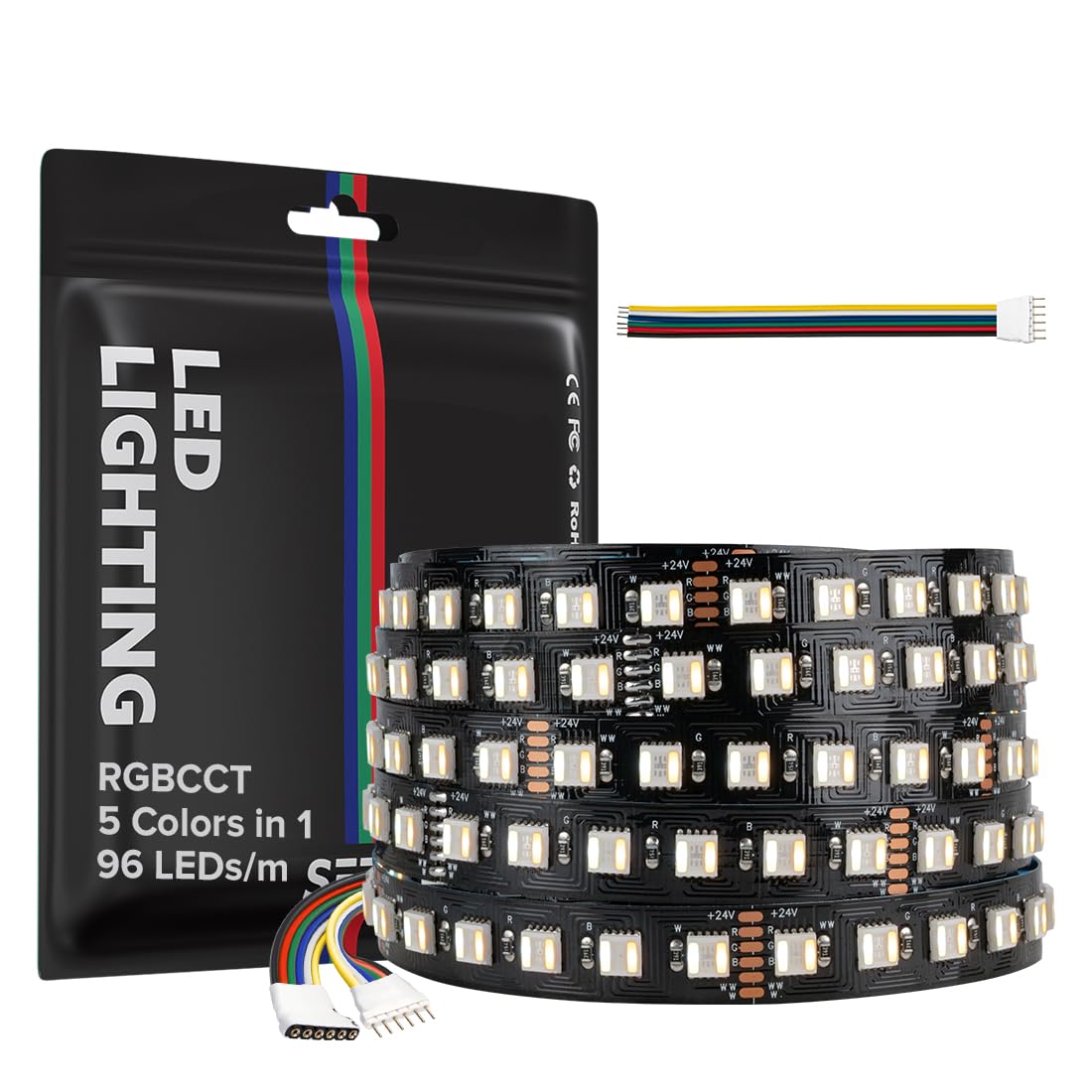 SEZO 5050 RGBCCT LED Streifen lichter 5 in 1 RGB+Warmweiß 3000K-6000K 24V 5M 96LEDs/M IP30 Nicht wasserdicht RGBW RGBWW Superhelles led band für die Beleuchtung zu Hause und im Schlafzimmer