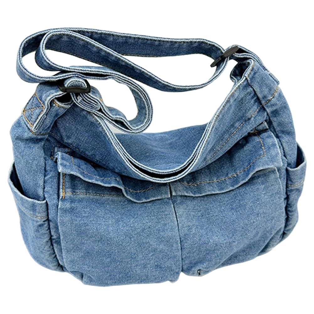 BIOSALarge Capacity Denim Square Commuting Bag Adjustable Strap Vintage Messenger Bag Women Stylish Crossbody Bag Multifunction Retro Sling Bag