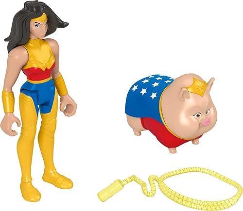 Fisher-Price DC League of Super-Pets Juguetes preescolares Wonder Woman y PB Juego de figuras posables para juegos de simulación para niños a partir