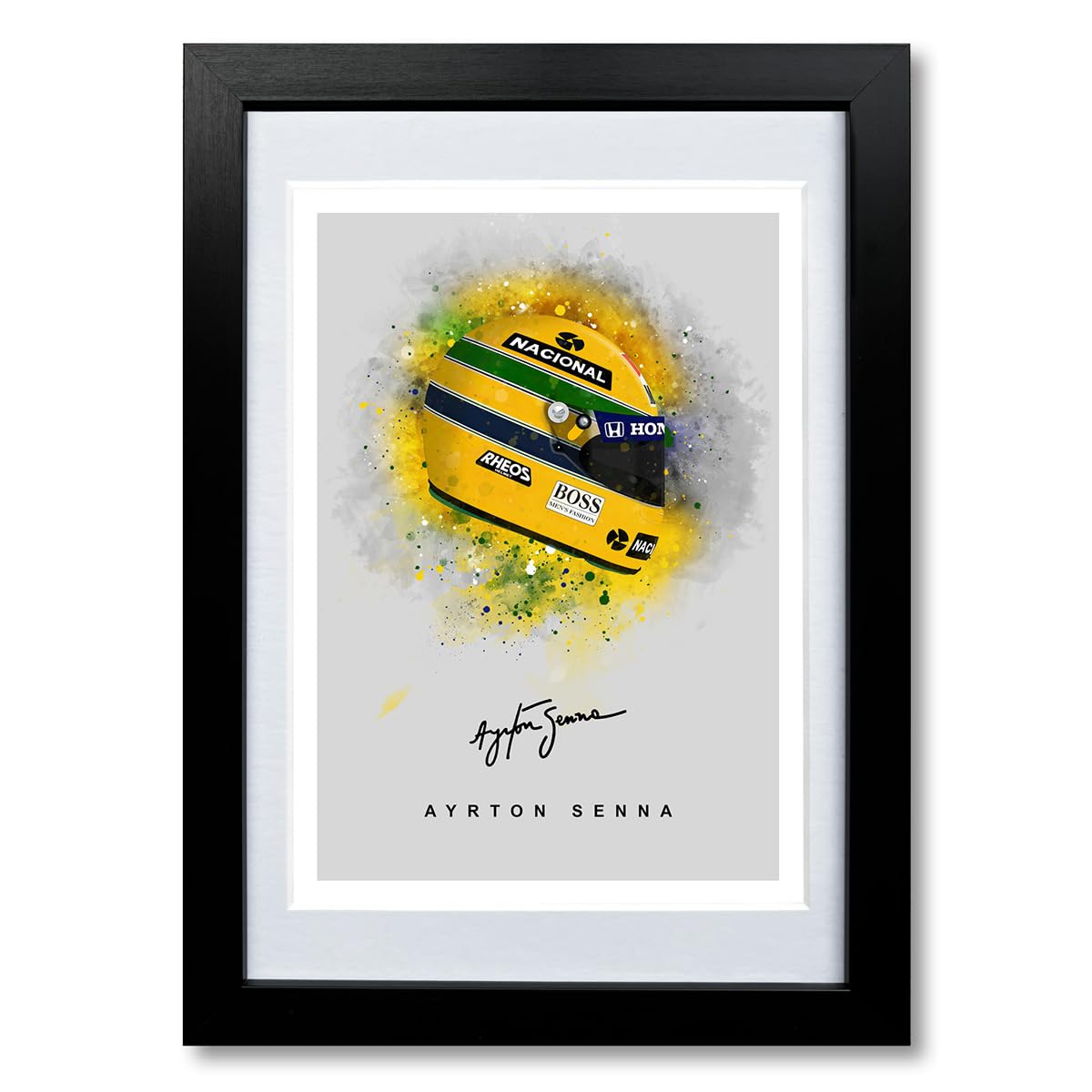 Ayrton Senna Signed Photo F1 Legend Helmet Poster Print Autograph Framed Display Memorabilia Gift (A4 framed & mounted)