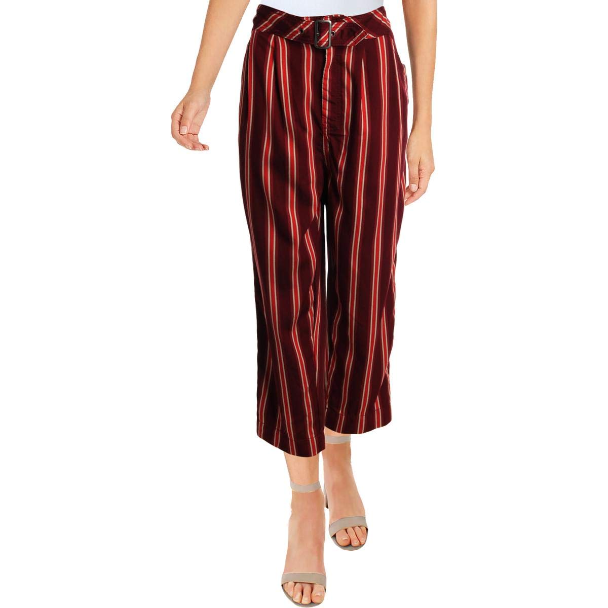 Free People Womens Belted Striped Skinny Pants Red 8