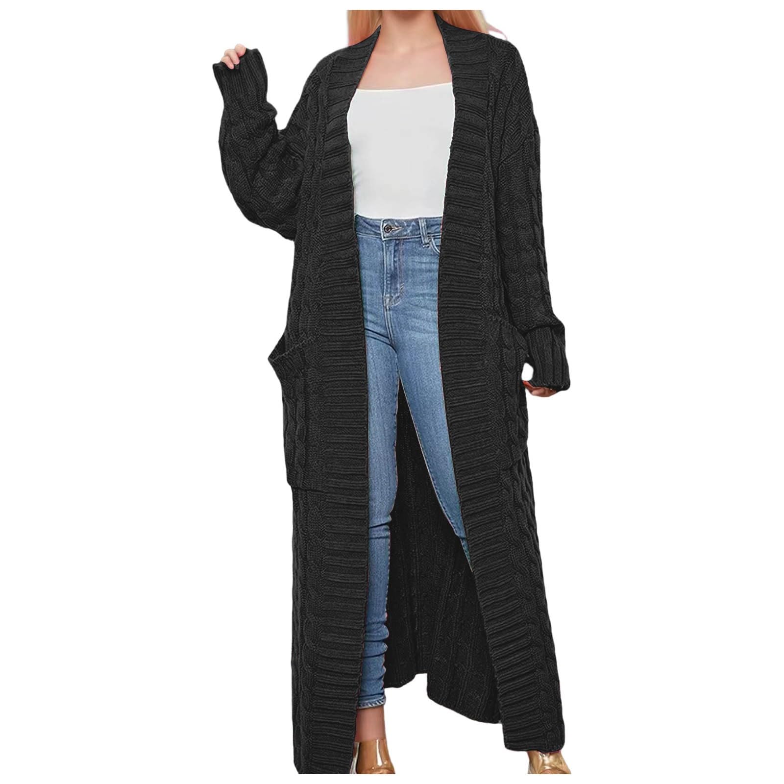 Knit Sweater Coats for Women Open Front Loose Lightweight Long Cardigan Sweaters with Pockets 2025 Fall Coats