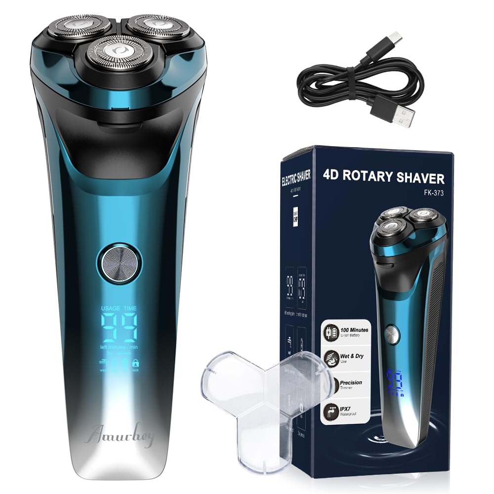 Máquina de Afeitar Barba [2026 New] Afeitadora Eléctrica Hombre con recortadora, Cabezal flexible 360º, 120 min de uso, En Seco y Húmedo, USB-C Recargable, Azul