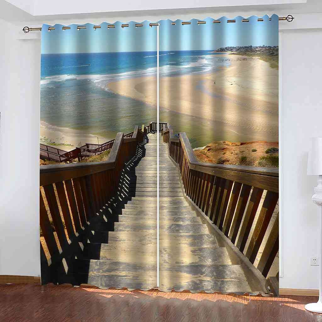 Rideaux occultants pour chambre d'enfants et cuisine motif paysage de plage