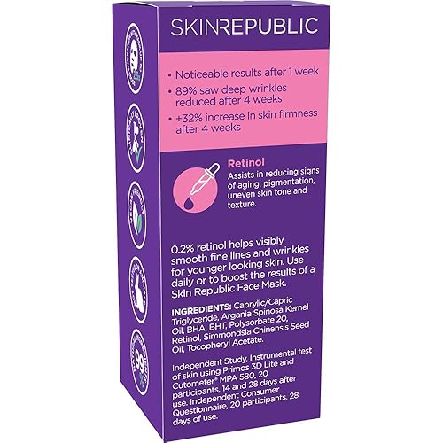 Miniatura 8 de Skin Republic Retinol 0.2% Suero. Resultados notables después de una semana. Botella de 1.0 fl oz. Fabricado en Europa.
