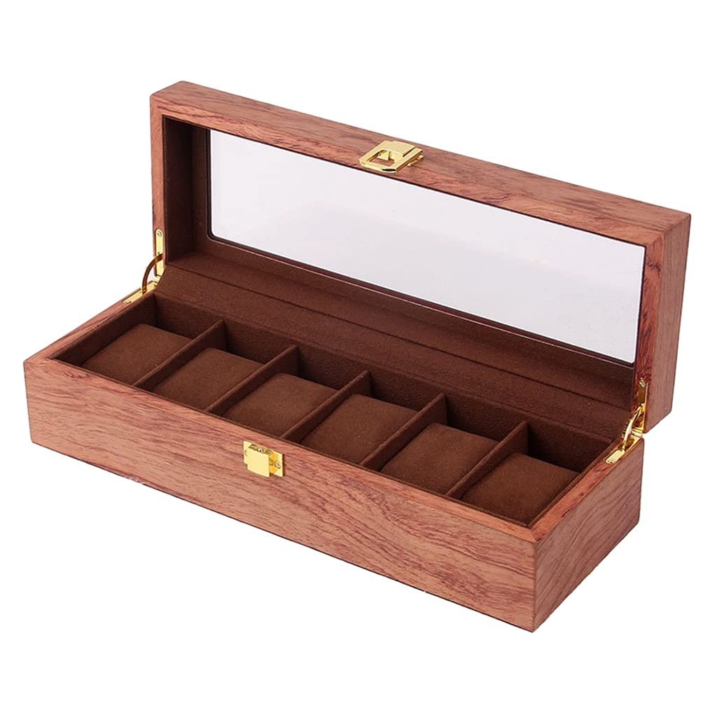 ANVLOJRIH Watch Box Jewelry Watch Tray Men and Women Style Storage Box Display Stand 6 Slot with Transparent Glass Watches Box(B)