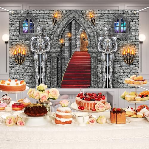 Avezano Medieval Banner Knight Castle Backdrop Castle Backdrop Medieval Party Decorations Supplies 70.8 x 43.3 Inch by Avezano - Image 6