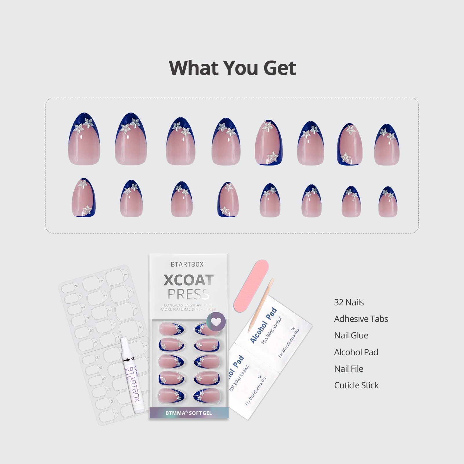 BTArtbox Press On Nails French Tips - 32 Pcs Short Square False Nails With Nail Glue and Adhesive Nail Tabs, No Fade Out Stick On Nails in 16 Sizes, Soft Gel Fake Nail for Women, Classic White — view 87