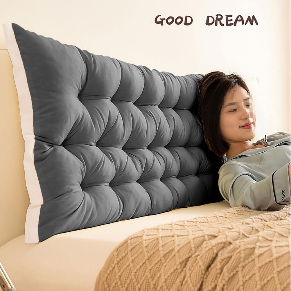 Cuscino Testata Letto Matrimoniale, Cuscini Testata Letto Sfoderabile,Cuscino Schienale Divano, Imbottita Supporto Lombare Cuscino per Letto e Divano,Dark Gray,180x50x5cm